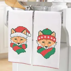 HerrschnersWinter Woodland Fox Towel Pair Stamped Cross-Stitch Multi