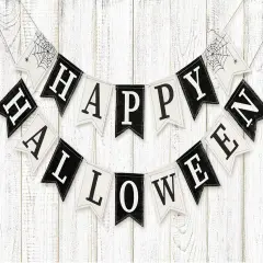 2Pcs Happy Halloween Burlap (White)