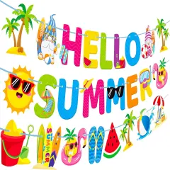 Hello Summer Banner Summer Party Decorations Beach Party Decoration 3Pcs Hello Summer Pool Party Banners