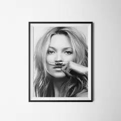 Kate Moss Mustache Fashion Poster Framed