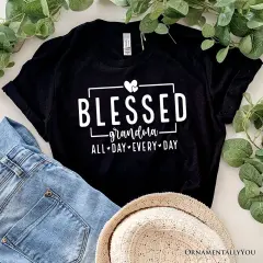 Blessed Grandma T-Shirt, All Day Every Day White and Black Tee for Faithful Grandmothers