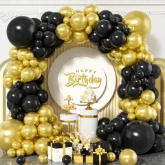 Black and Gold Balloons Arch Kit, 120 Pcs Black Metallic Gold Balloon Garland, 18 12 10 5 Inch Latex Balloon