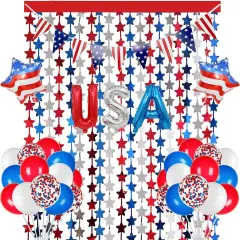 Red White and Blue Balloons Party Decorations with Patriotic Theme Foil Fringe Curtain for Graduation Party Supplies Nautical Veterans Memorial Day 4th of July Balloon Arch Decorations