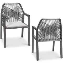Best Choice Products Set of 2 Indoor/Outdoor Aluminum Woven Rope Dining Chairs w/ Armrests Charcoal/Graphite