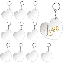 Bright Creations 10 Pack Acrylic Keychain Blanks with Metal Rings for DIY Crafts, Sublimation Keychain Blanks, Valentine&rsquo;s Day Heart Shaped Transparent Tags, Personalized Wedding Favors (3x2.75 In) Silver
