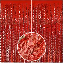 Red Streamers Tinsel Foil Fringe Curtains Wavy for Parties Sparkle Metallic Wavy Foil Fringe Backdrop Curtain for Party Decorations Photo Booth Props Birthday Graduation Wedding Valentines Decor