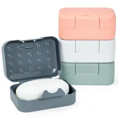4-Pack Soap Holder Travel Cases, Plastic Portable Soap Saver Container Set with Covers for Bathroom Organization, Gym, Hiking, Traveling, Camping (4 Colors, 4.5x1.8x3.3 in) Multicolor
