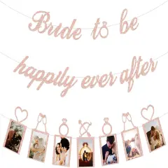 Bridal Shower Decorations - Bride to be happily ever after Banner and Photo Banner for Bridal Shower/Wedding/Engagement Party Kit Supplies Decorations decor(Rose Gold)