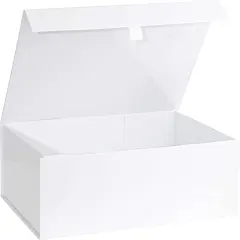 Purple Q Crafts White Hard Gift Box With Magnetic Closure Lid 14" x 9" x 4" Rectangle Favor Boxes With White Glossy Finish