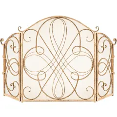 Best Choice Products 3-Panel 55x33in Wrought Iron Fireplace Safety Screen Decorative Scroll Spark Guard Cover Gold
