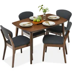 Best Choice Products 5-Piece Compact Wooden Mid-Century Modern Dining Set w/ 4 Chairs, Padded Seat & Back Walnut/Charcoal