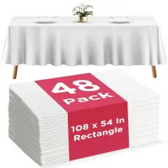 Prestee 48 White Plastic Tablecloth 108x54 Inches - No See-Through Rectangular Disposable Tablecloths for Indoor and Outdoor Events - Heavy-Duty and Waterproof for Holiday and Thanksgiving
