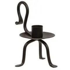 Black Iron Rose Taper Holder with Curved Handle and Raised Feet