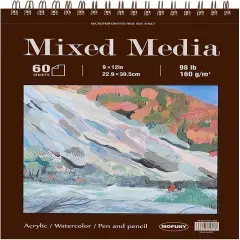 60 Sheets 9 x 12 inches (98lb/160gsm) Mixed Media Sketch Pad