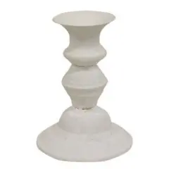 White Metal Shabby Chic Taper Holder, Textured Finish and Tiered Design