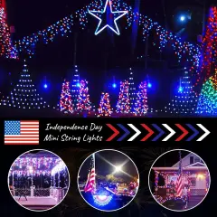Red White Blue Christmas Lights - 4th of July Decoration Patriotic Mini Lights, 100 Count 25 Feet Waterproof String Light Plug in for Indoor Outdoor Christmas Party Patio Independence Day