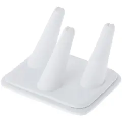 Plymor White Faux Leather Ring Finger Display, Three on Rectangular Base, 4.125" W x 3.25" D x 2.25" H