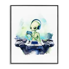Stupell Industries Tech Alien Playing Video Games Framed Giclee Design by Lil' Rue