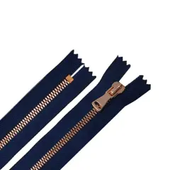 5MM Closed Bottom Zipper Navy Tape Rose Gold Teeth 7 Inches