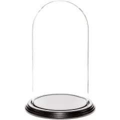 Plymor 5.5" x 10" Glass Display Dome Cloche Black Wood Veneer