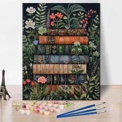 Book Paint by Number for Adult Beginner Flowers Tropical Plants Canvas Oil Painting Kit Digital Painting Vintage Home Library Office Wall Decoration 16x20inch Frameless