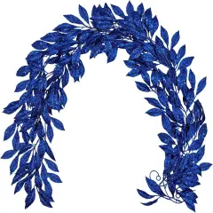 3 Pcs 6FT Christmas Garland Blue Glittered Artificial Magnolia Leaves