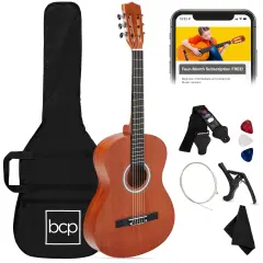 Best Choice Products 38in Beginner Acoustic Guitar Starter Kit w/ Gig Bag, Strap, Strings Natural Mahogany