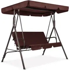 Best Choice Products 2-Person Outdoor Large Convertible Canopy Swing Glider Lounge Chair w/ Removable Cushions Brown