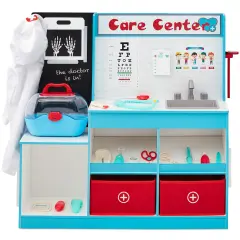 Best Choice Products Pretend Play Doctor's Office, Wooden Toy Set for Kids w/ Carrying Case, Accessories Included Blue