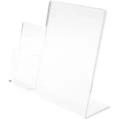 Plymor Clear Acrylic Slanted-Back Countertop Sign Holder with Tri-Fold Brochure Pocket on Left, 10.625" H x 17.5" W x 5" D