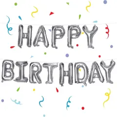 Happy Birthday Banner, Silver Birthday Sign