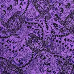 1 Yard Tiki Turtle All Over Cotton Fabric, 45 inches Width PURPLE
