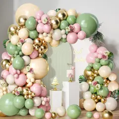 Sage Green Pink Balloon Arch Kit, Olive Green Nude Sand White Gold Balloons Garland Kit for Baby Shower Bride Shower Wedding Birthday Party Decoration