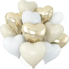 Cream White Heart Balloons,12Pcs Sand White Gold Heart Shaped Foil Balloons,18Inch Beige Helium Mylar Balloon for Boho Baby Shower Birthday Bridal Shower Wedding Party Decorations