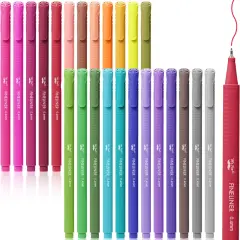 Fineliner Pens Colored, 24 Pack, Ergonomic Triangular Colorful Barrels, 0.4mm Fine Liner Pens
