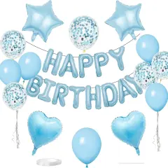 27 Pcs Light Blue Birthday Decorations Heart Foil Balloons Confetti Balloons Kit