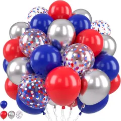 Red Blue Silver Balloons, Blue and Red Balloons, Royal Bule Red Silver Balloons Confetti Balloons for Hero Theme Man Birthday Boys Baby Shower Wedding Anniversary Party Independence Day Decorations