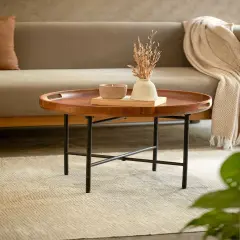 Wooden Coffee Table with Metal Stand (Knock Down)