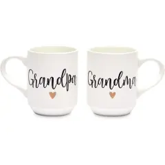 2 Piece Grandma and Grandpa Mugs Set for Coffee, Tea, Grandparent Announcement Gifts (15 oz) White