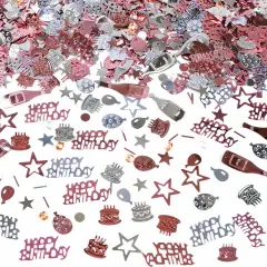 Happy Birthday Confetti, 1.6 oz Rose Gold Silver Cake Balloon Star Goblet Bottle Glitter Confetti for Happy Birthday Party Decorations Boys Girls Kids Women Men Birthday Table Decorations