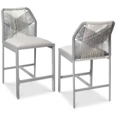 Best Choice Products Set of 2 Indoor Outdoor Counter Height Barstools w/ All-Weather Rope & Aluminum Gray/Meteor