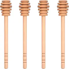 4PCS Honey Mixing Stirrer, 6.3 Inches Wooden Honey Dipper, Smooth Honey Comb Stick, Honey Spoon Collecting Dispensing Drizzling Jam (Straight Handle)