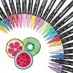 24 Pcs Arylic Paint Markers 24 Vibrant Colors Paint Markers for Rock Fabric Wood Glass Canvas Ceramic, Acrylic Markers for DIY Crafts
