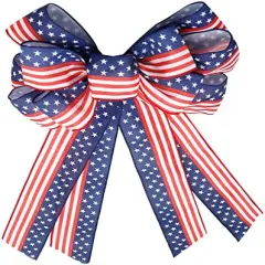 Large 4th of July Patriotic Bows for Wreath,American Flag Wreath Bows Stars Decor American Flag Bow for Wall Decor