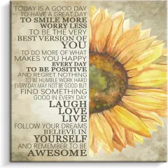 Summer Sunflower Wall Decor Inspirational Quotes Canvas Wall Art Rustic Farmhouse Sunflower Artwork for Bathroom Bedroom Office Kitchen Framed Ready To Hang (12 X 15 inch, Yellow - Flower)