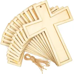 Bright Creations 12 Pack Unfinished Wooden Cross with Jute String, Small Wooden Crosses for Crafts, DIY Cross for Religious Events, Baptism, and Easter Decorations (3.8 x 5 In) Brown