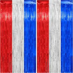 Curtain Backdrop - Thicken 2 Pack 3.2 x 8.2 FT - Red White and Blue Streamers Decorations for America Patriotic, 4th of July, Labor Day, Veterans Day Party