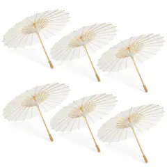 6-Pack Parasol Paper Umbrellas for Decorations for Kids, Cocktail Party Decor, DIY, Arts and Crafts Projects, Sun Parasols for Plants, Photo Props (Small, White, 16 in)
