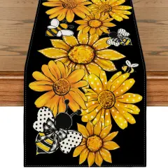 Summer Decorations Sunflower Table Runner Spring Summer Floral Bee Table Cover Summer Sunflower Decor Spring Summer Decorations for Simple Life Home Party