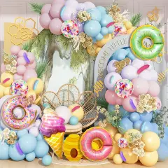 163PCS Pastel Donut Balloon Arch Garland Kit, with Pastel Rainbow Balloon, Sprinkle Confetti and Ice Cream Foil Balloons for Sweet One Donut Grow Up First Birthday Party Theme Baby Shower Decor